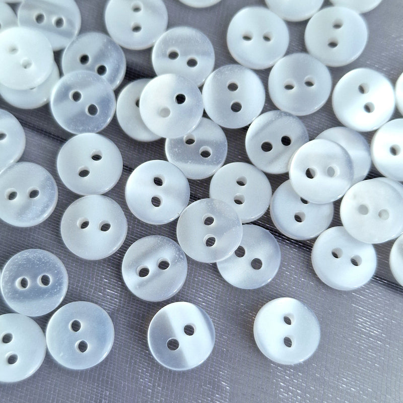 MajorCrafts 80pcs 9mm Clear White Pearlescent 2 Holes Small Round Resin Sewing Buttons