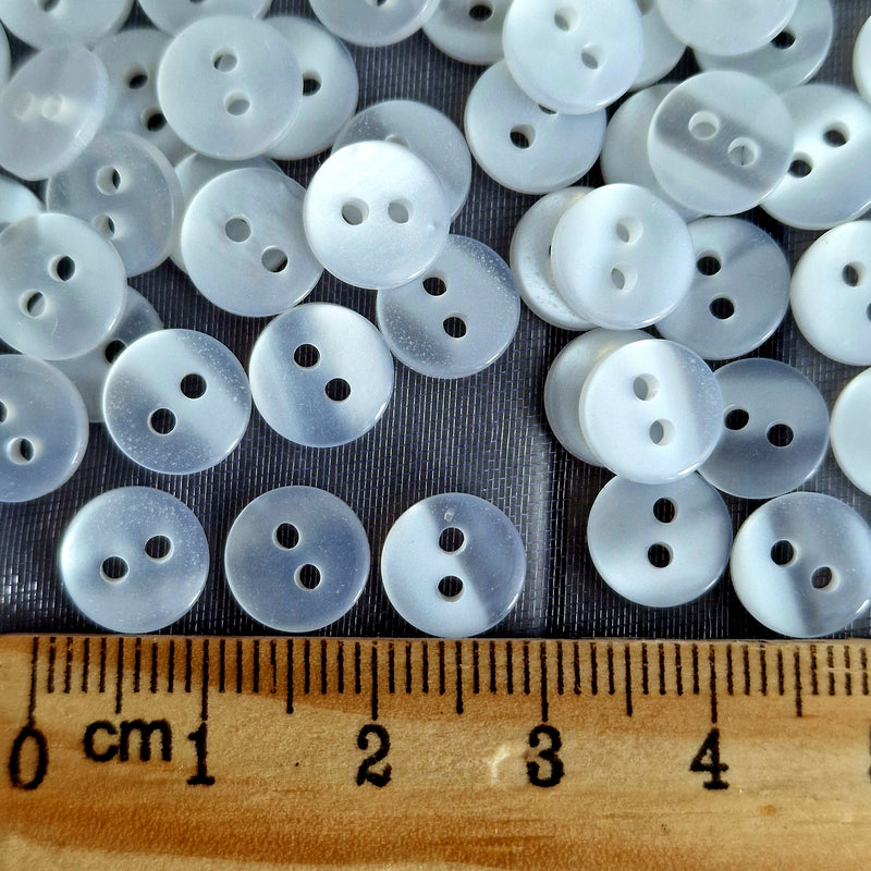 MajorCrafts 80pcs 9mm Clear White Pearlescent 2 Holes Small Round Resin Sewing Buttons