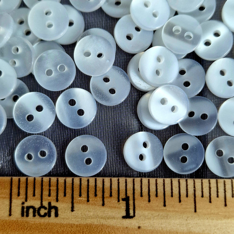 MajorCrafts 80pcs 9mm Clear White Pearlescent 2 Holes Small Round Resin Sewing Buttons