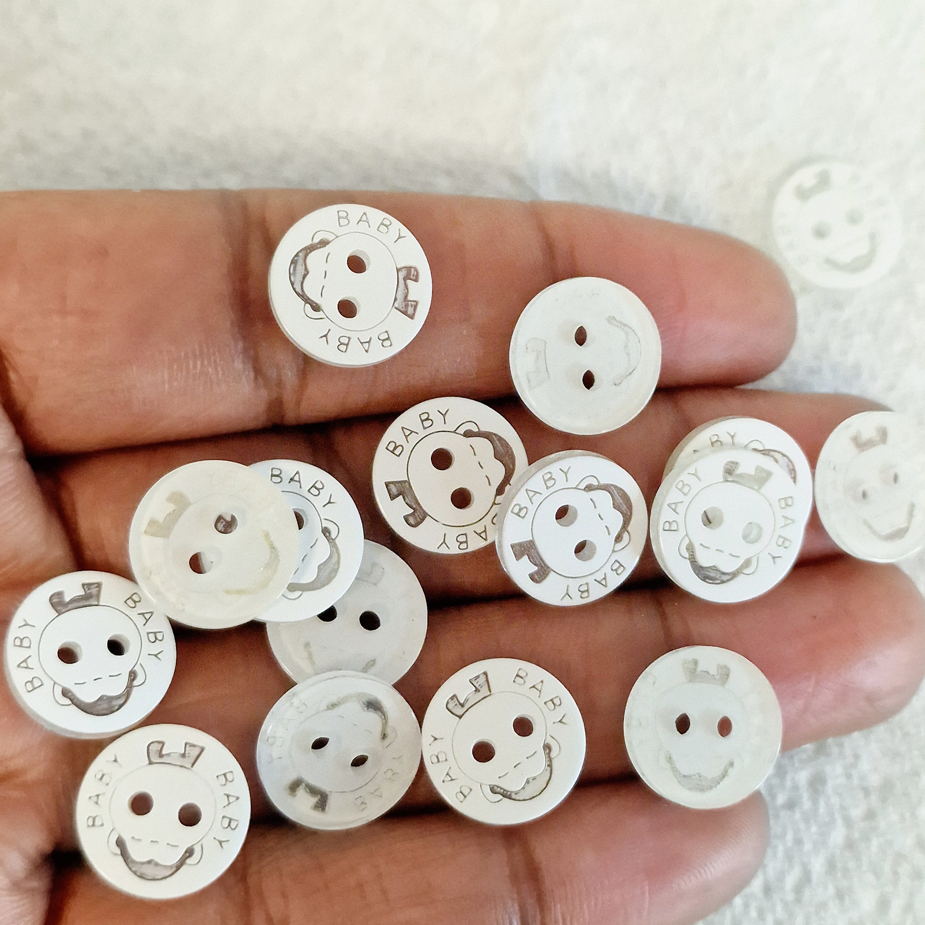 MajorCrafts 48pcs 12.5mm Clear & White 'Baby' Printed 2 Holes Small Round Resin Sewing Buttons