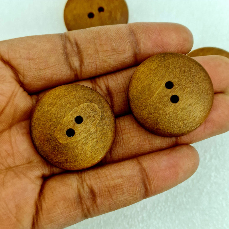 MajorCrafts 12pcs 30mm Coffee Brown 2 Holes Round Wood Sewing Buttons