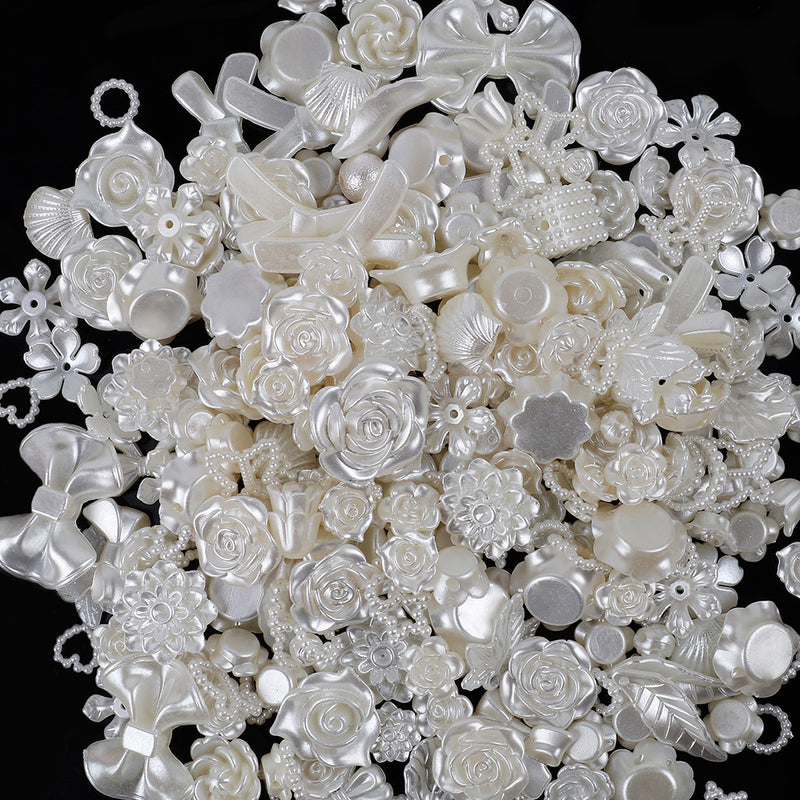 MajorCrafts 50g Cream Ivory Mixed Shapes Resin Pearl Embellishments