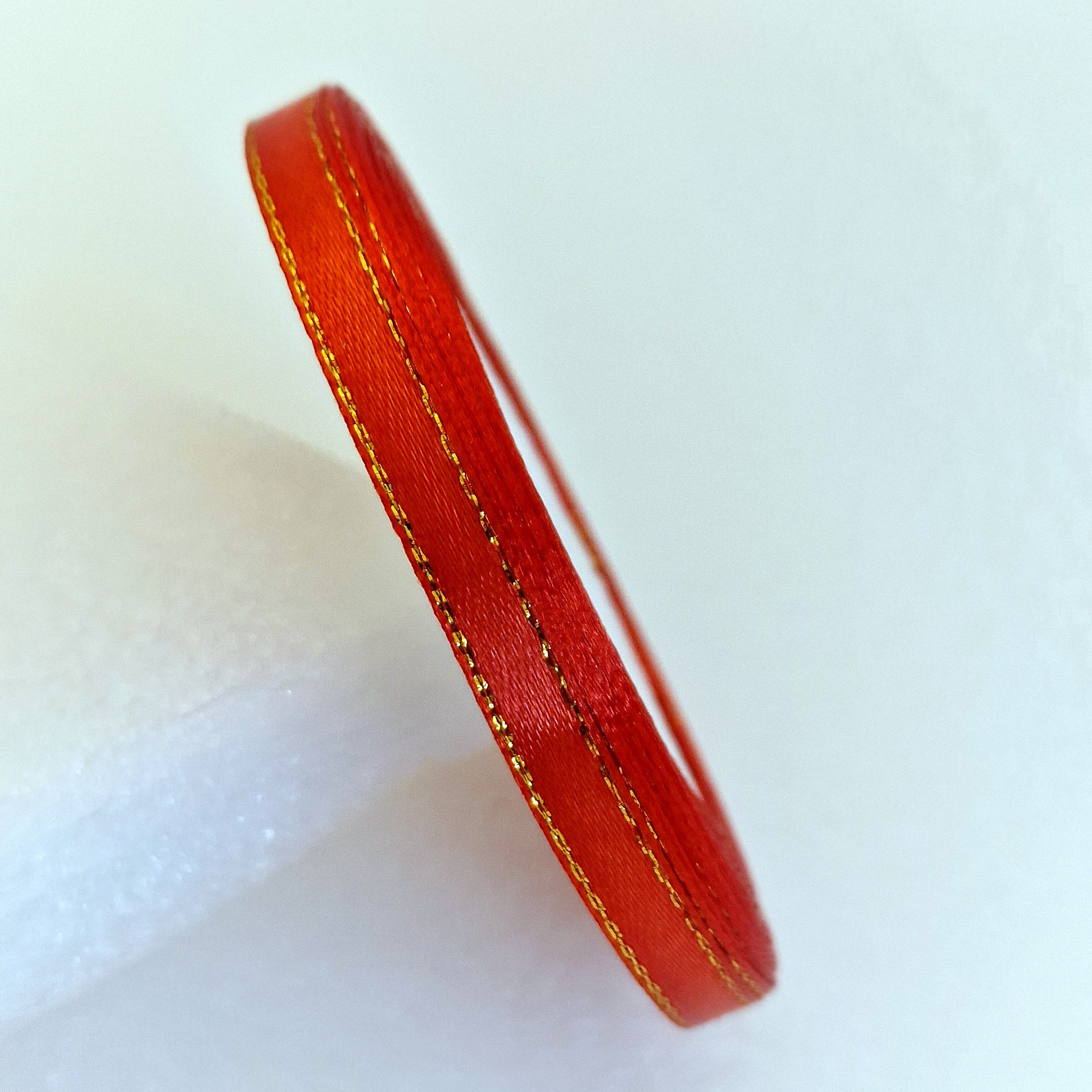 MajorCrafts 6mm 22metres Crimson Red with Gold Edge Trim Satin Fabric Ribbon Roll