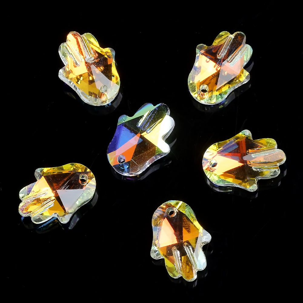MajorCrafts 8pcs 18mm Crystal Clear AB Palm Hand Shape Glass Pendant Charm Beads