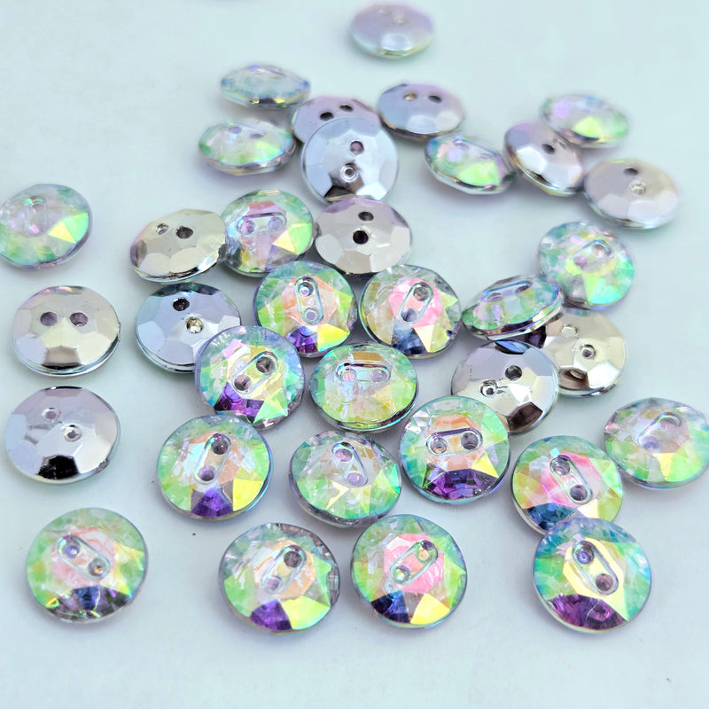 MajorCrafts 80pcs 10mm Crystal AB Faceted 2 Holes Round Small Acrylic Sewing Buttons