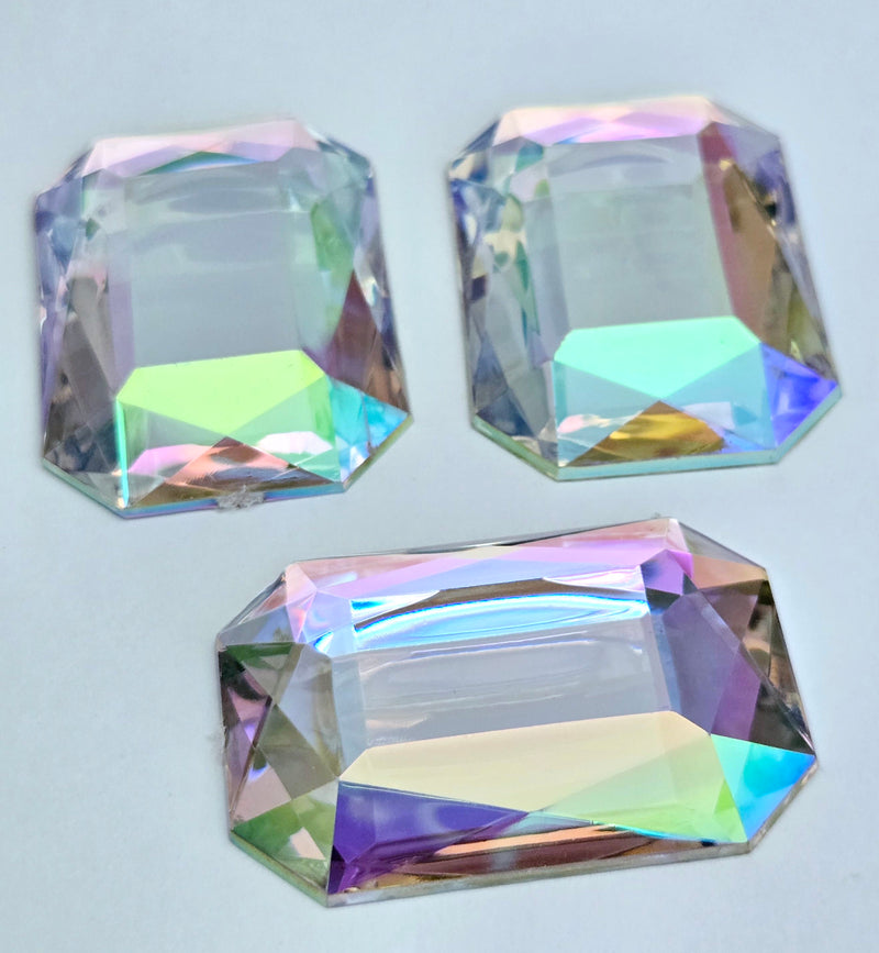 MajorCrafts 8pcs 40x30mm Crystal AB Flat Back Rectangle Emerald Cut Acrylic Rhinestones