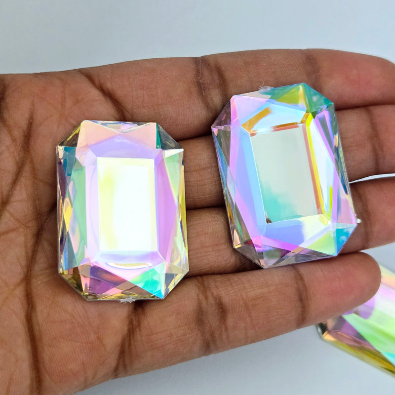 MajorCrafts 8pcs 40x30mm Crystal AB Flat Back Rectangle Emerald Cut Acrylic Rhinestones
