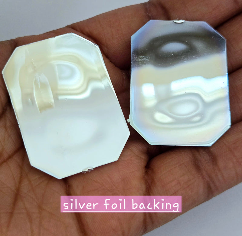 MajorCrafts 8pcs 40x30mm Crystal AB Flat Back Rectangle Emerald Cut Acrylic Rhinestones
