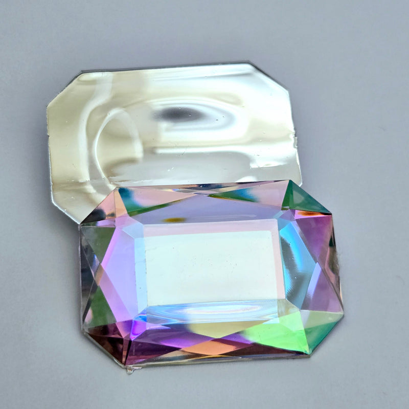 MajorCrafts 8pcs 40x30mm Crystal AB Flat Back Rectangle Emerald Cut Acrylic Rhinestones