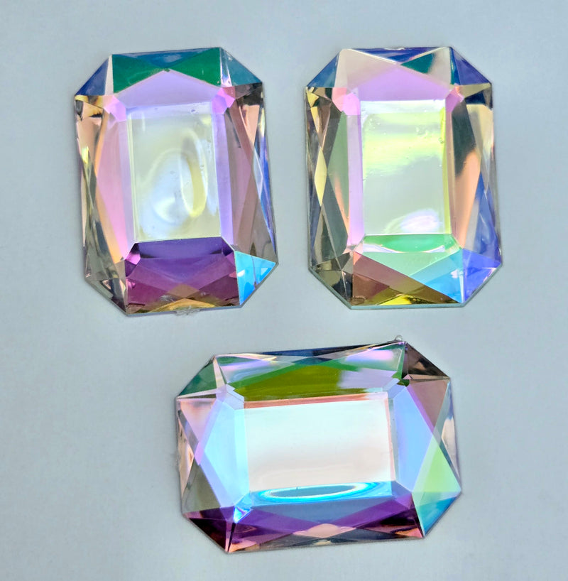 MajorCrafts 8pcs 40x30mm Crystal AB Flat Back Rectangle Emerald Cut Acrylic Rhinestones