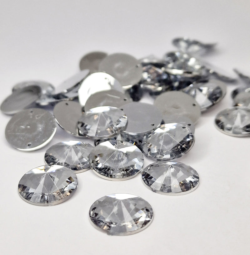 MajorCrafts 60pcs 14mm Crystal Clear Round Acrylic Pointed Rivoli Sewing Rhinestones