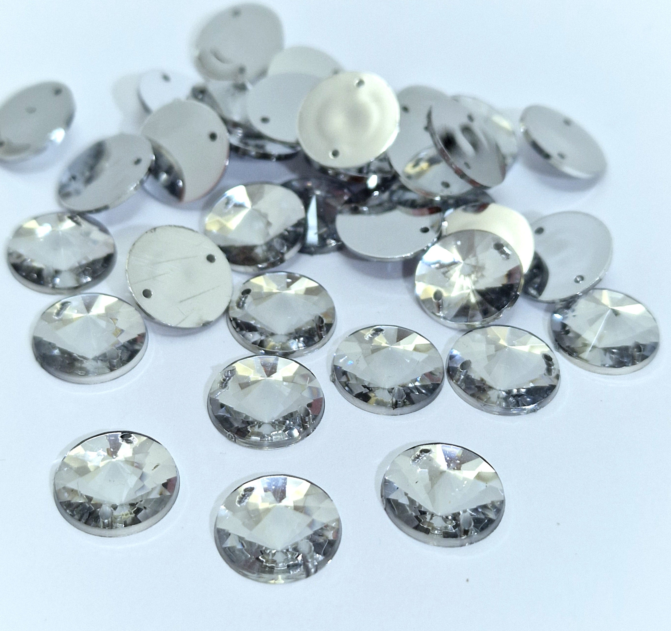 MajorCrafts 80pcs 12mm Crystal Clear Round Acrylic Pointed Sewing Rhinestones