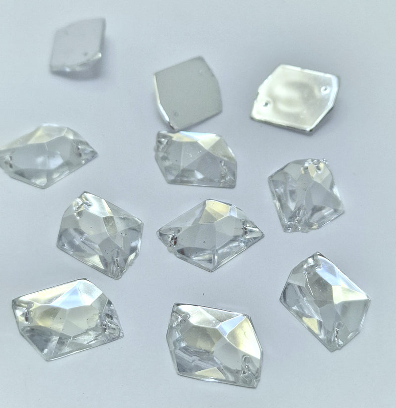 MajorCrafts 24pcs 22mm x 17mm Crystal Clear Hexagon Irregular Acrylic Sewing Rhinestones