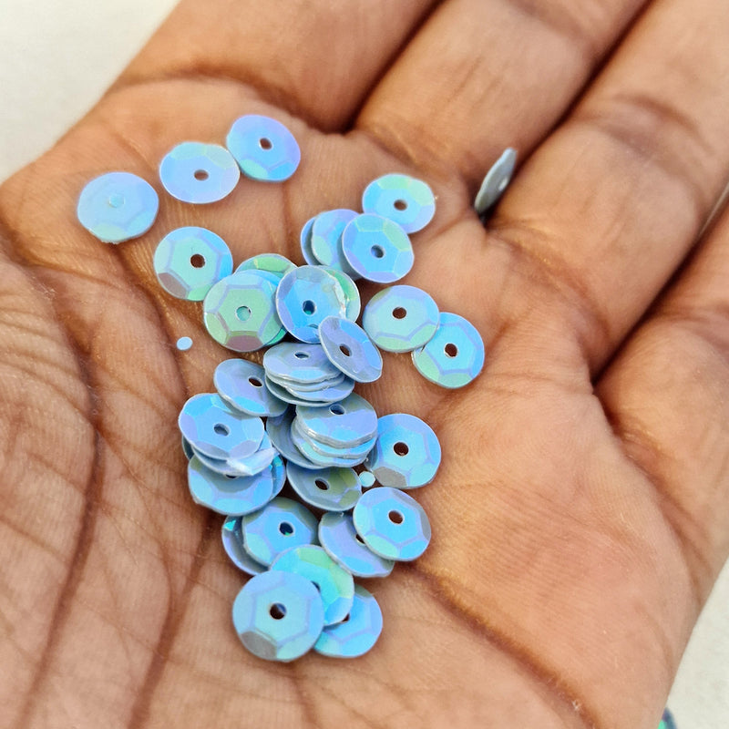 MajorCrafts 50grams 6mm Cyan Blue AB Round Sew-On Cup Sequins