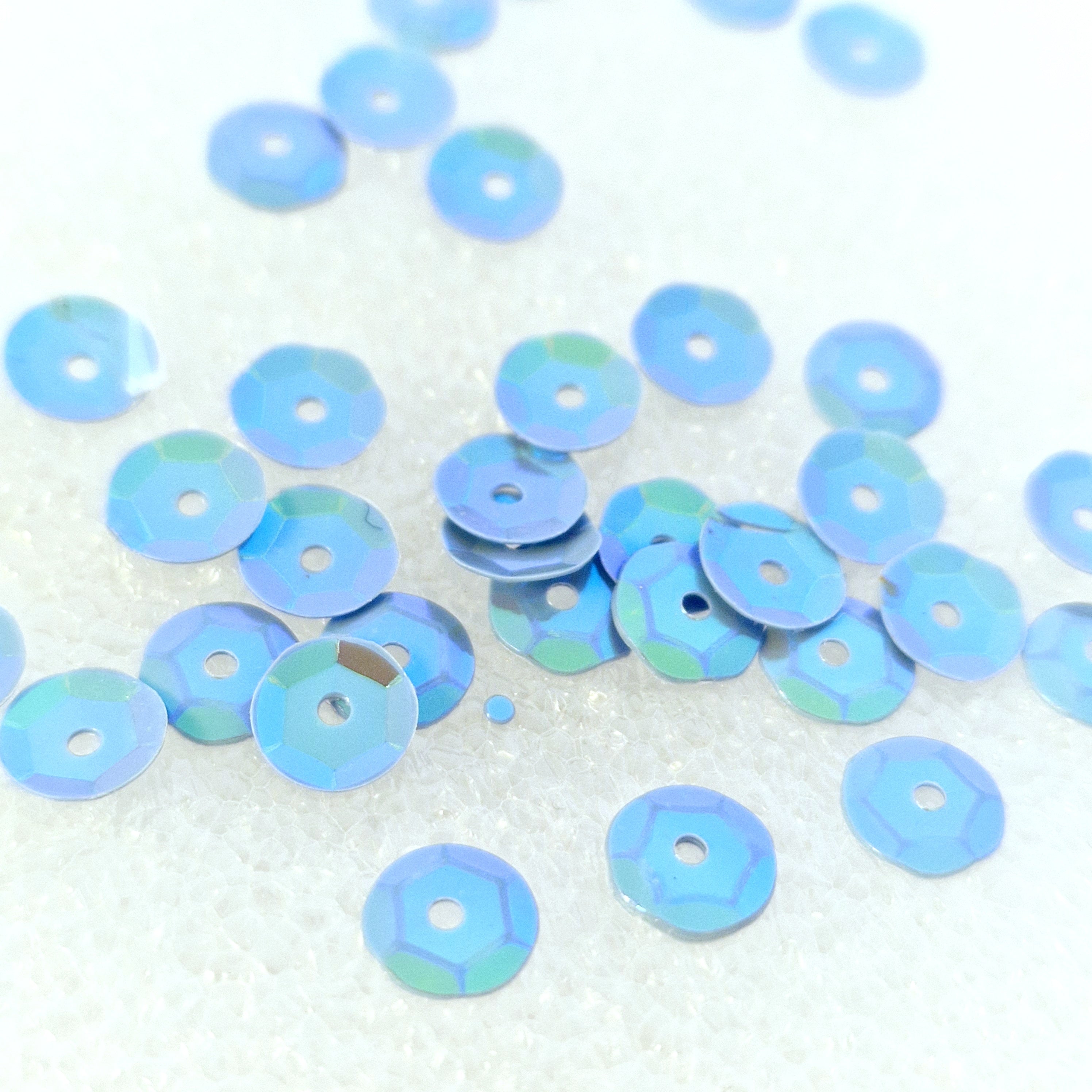 MajorCrafts 50grams 6mm Cyan Blue AB Round Sew-On Cup Sequins