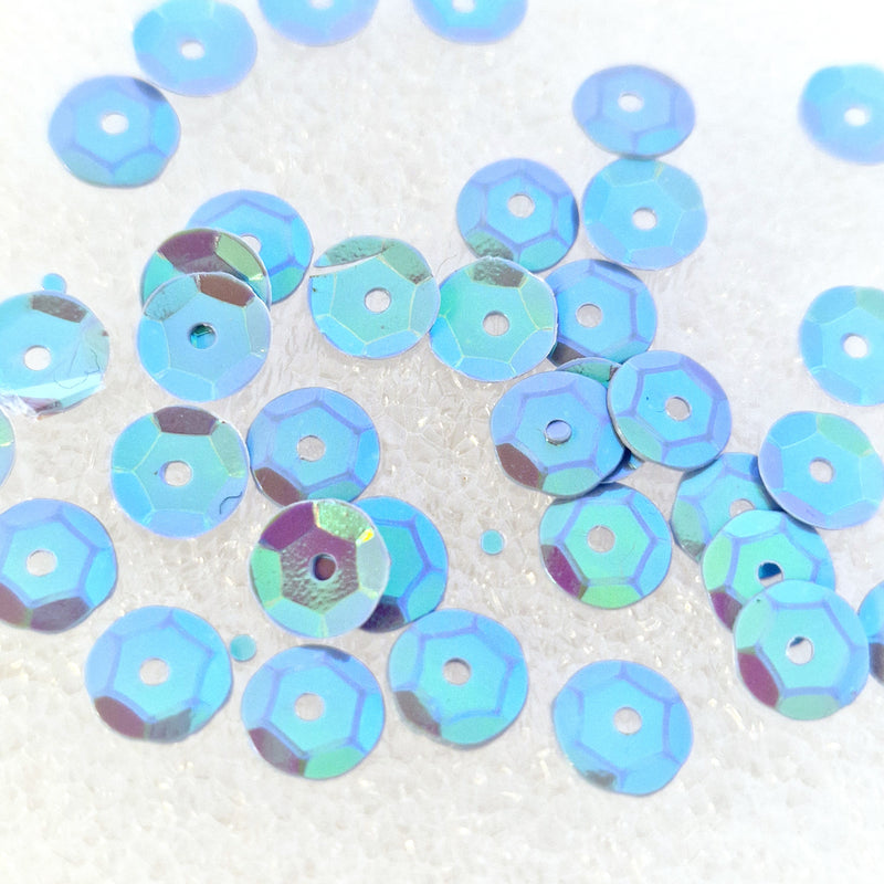 MajorCrafts 50grams 6mm Cyan Blue AB Round Sew-On Cup Sequins
