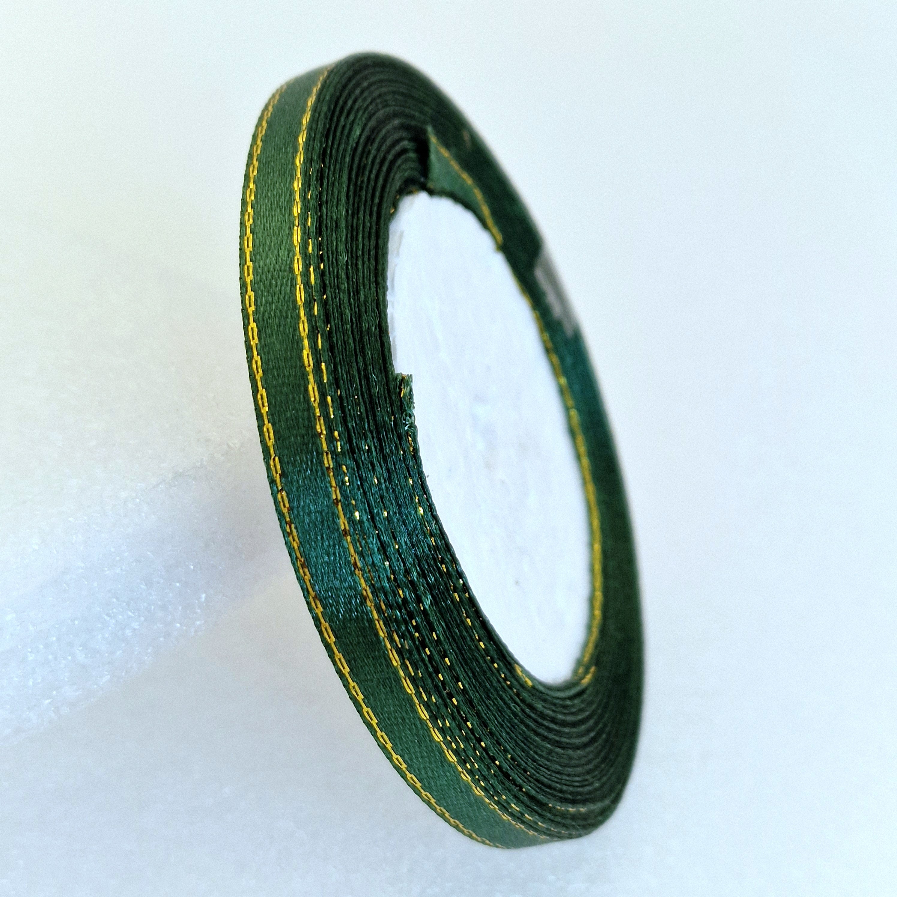 MajorCrafts 6mm 22metres Dark Green with Gold Edge Trim Satin Fabric Ribbon Roll