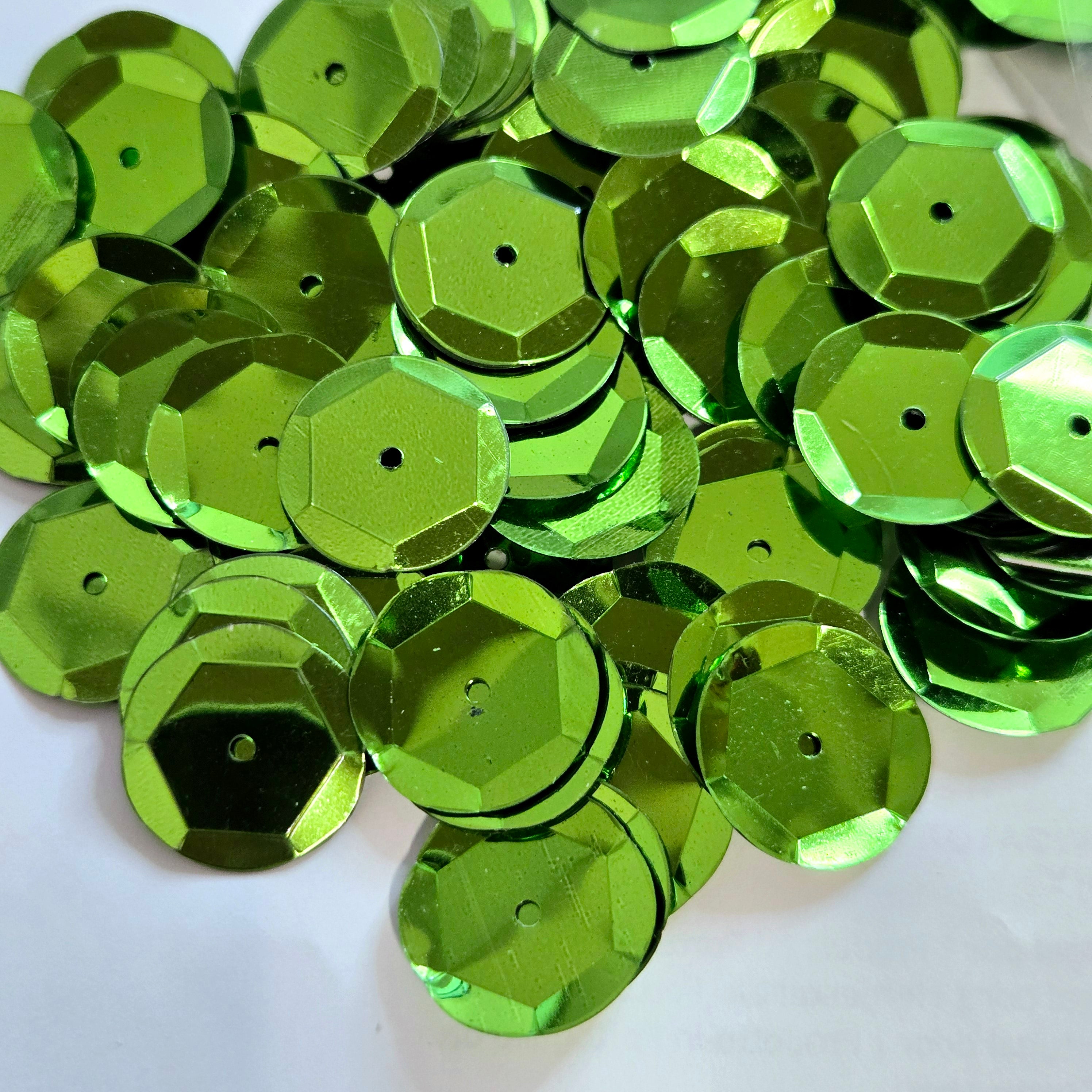 MajorCrafts 40grams 15mm Dark Olive Green Large Round Sew-On Cup Sequins