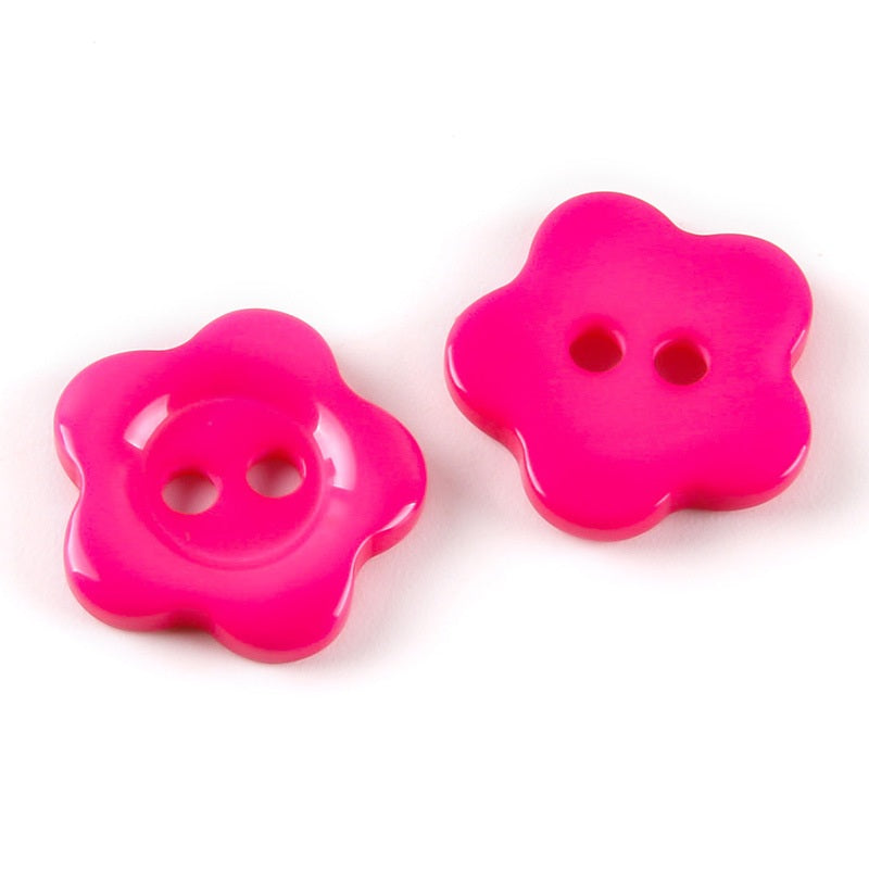 MajorCrafts 60pcs 10mm Dark Pink Flower Shaped 2 Holes Resin Sew-on Buttons