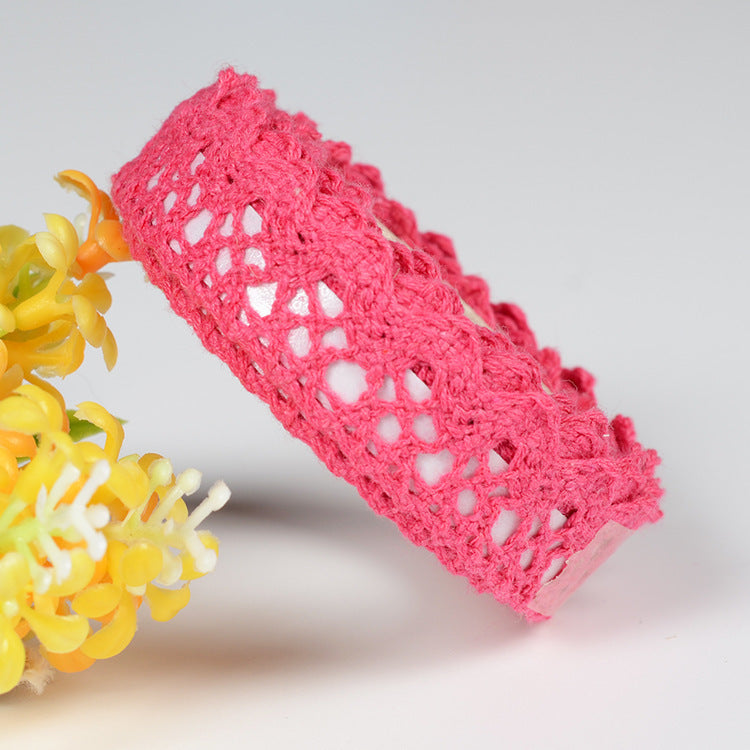 MajorCrafts 16mm 1.8metres Dark Pink Self-Adhesive Fabric Crochet Lace Washi Tape