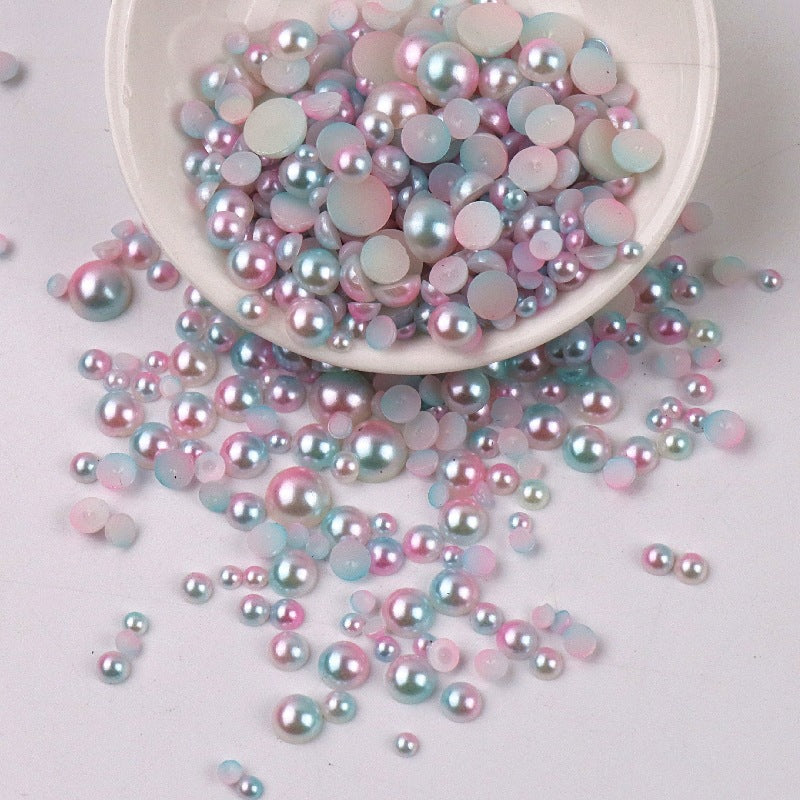 MajorCrafts Pastel Blue Pink Gradient Half Round Resin Pearls Arts & Craft Embellishments G01