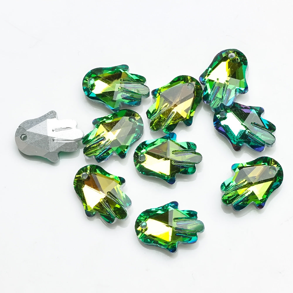 MajorCrafts 8pcs 18mm Green Palm Hand Shape Glass Pendant Charm Beads
