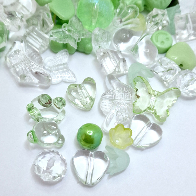MajorCrafts 50g Green Theme Mixed Shapes & Sizes Acrylic Beads