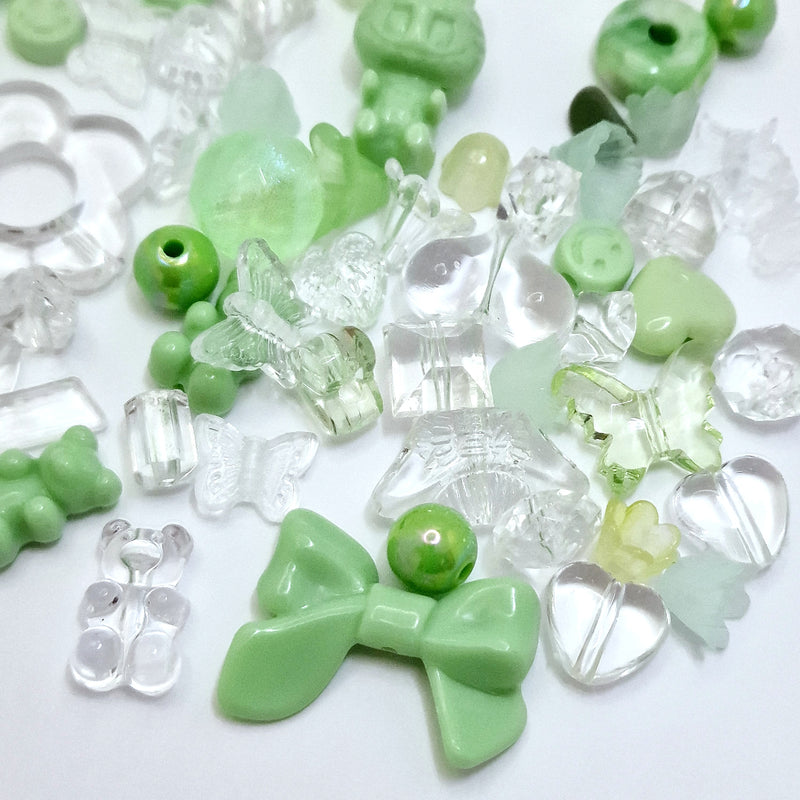 MajorCrafts 50g Green Theme Mixed Shapes & Sizes Acrylic Beads