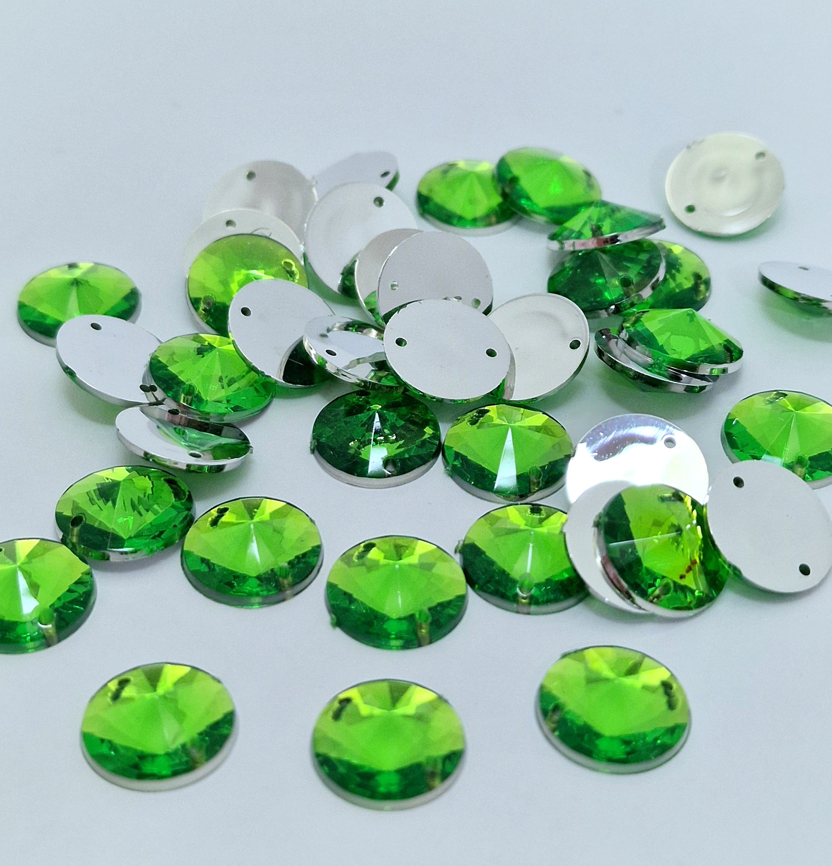MajorCrafts 80pcs 12mm Green Round Acrylic Pointed Sewing Rhinestones