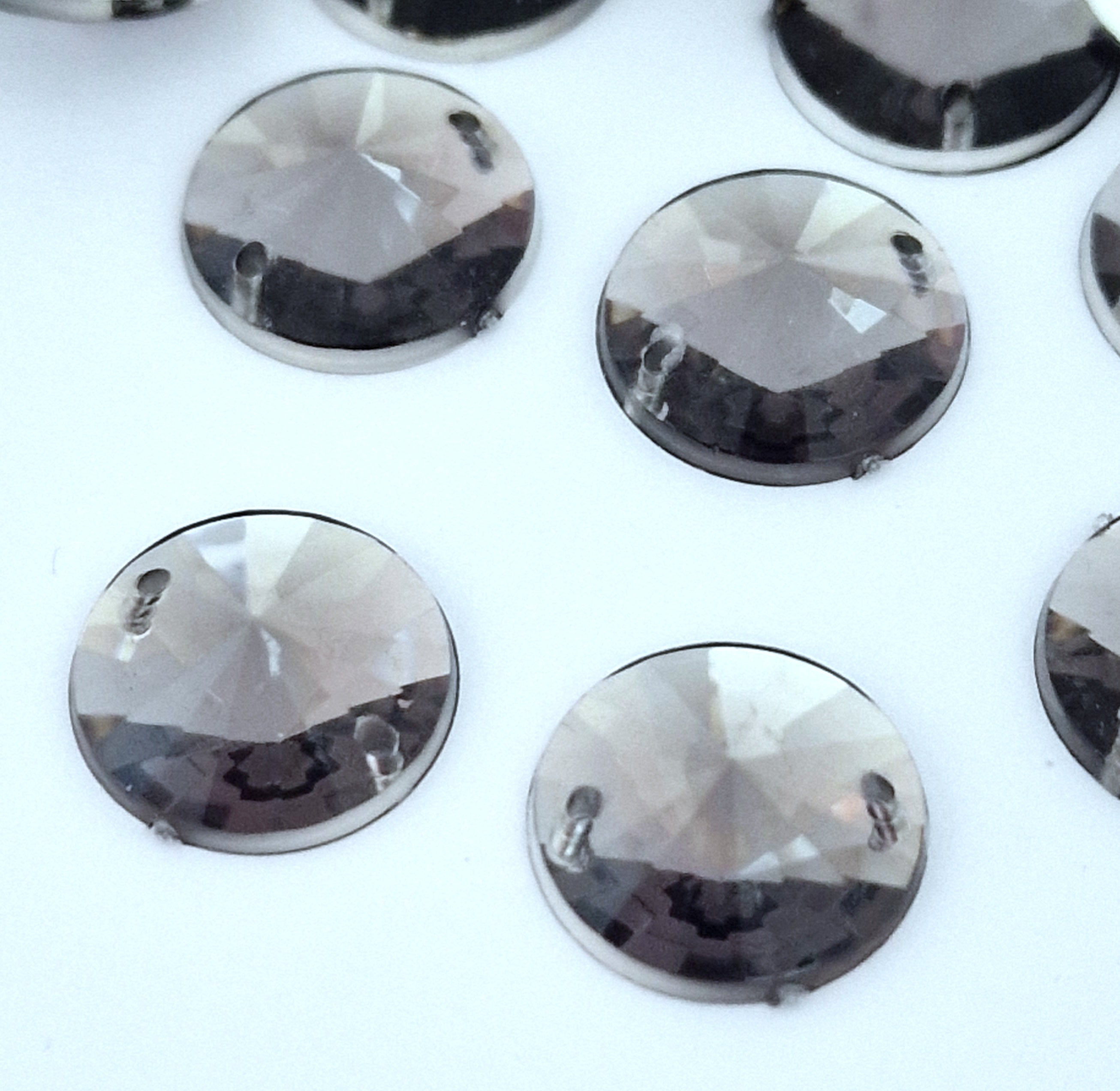 MajorCrafts 80pcs 12mm Grey Black Diamond  Round Acrylic Pointed Sewing Rhinestones