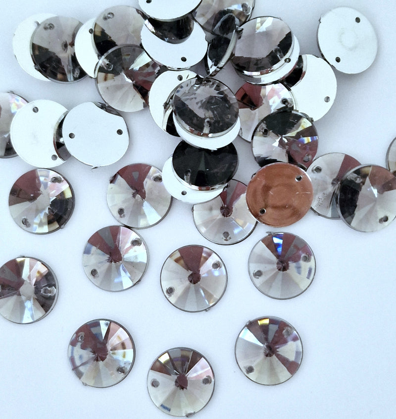 MajorCrafts 60pcs 14mm Grey Round Acrylic Pointed Rivoli Sewing Rhinestones