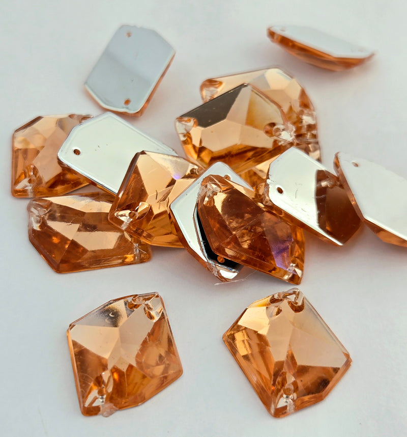 MajorCrafts 24pcs 22mm x 17mm Peach Champagne Hexagon Irregular Acrylic Sewing Rhinestones H03