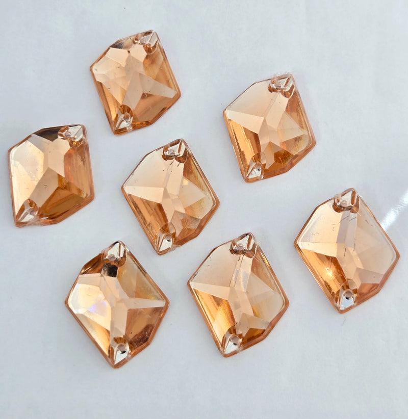 MajorCrafts 24pcs 22mm x 17mm Peach Champagne Hexagon Irregular Acrylic Sewing Rhinestones H03