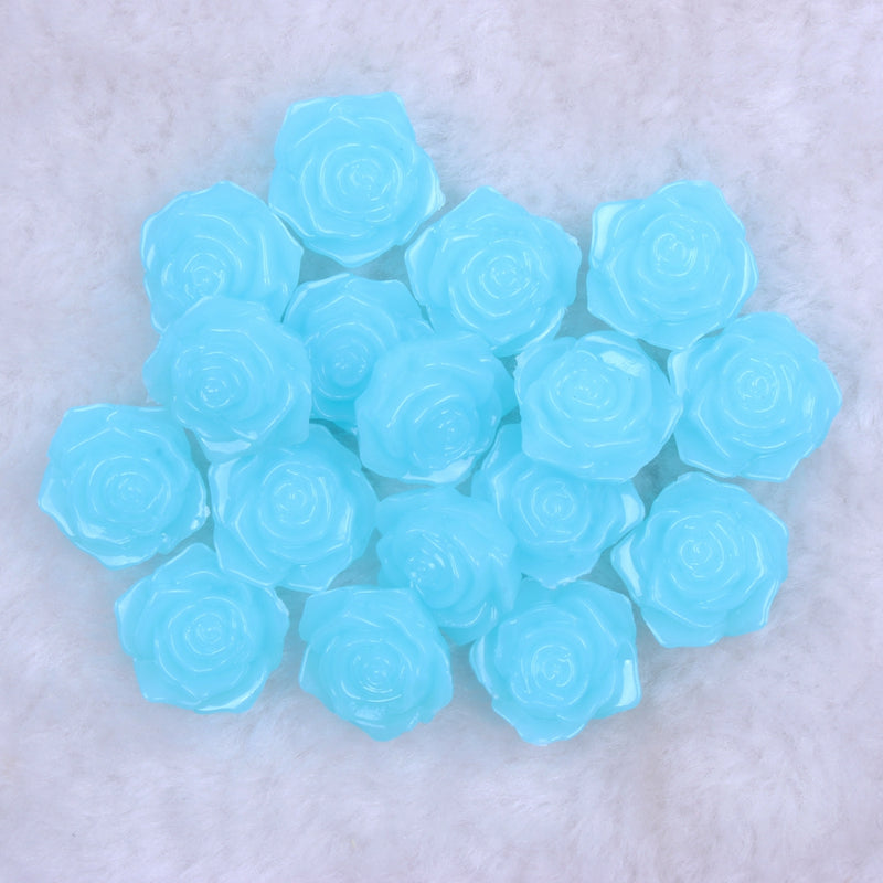 MajorCrafts 20pcs 18mm Aqua Blue Jelly Flat Back Rose Flower Resin Cabochon Pearls J13