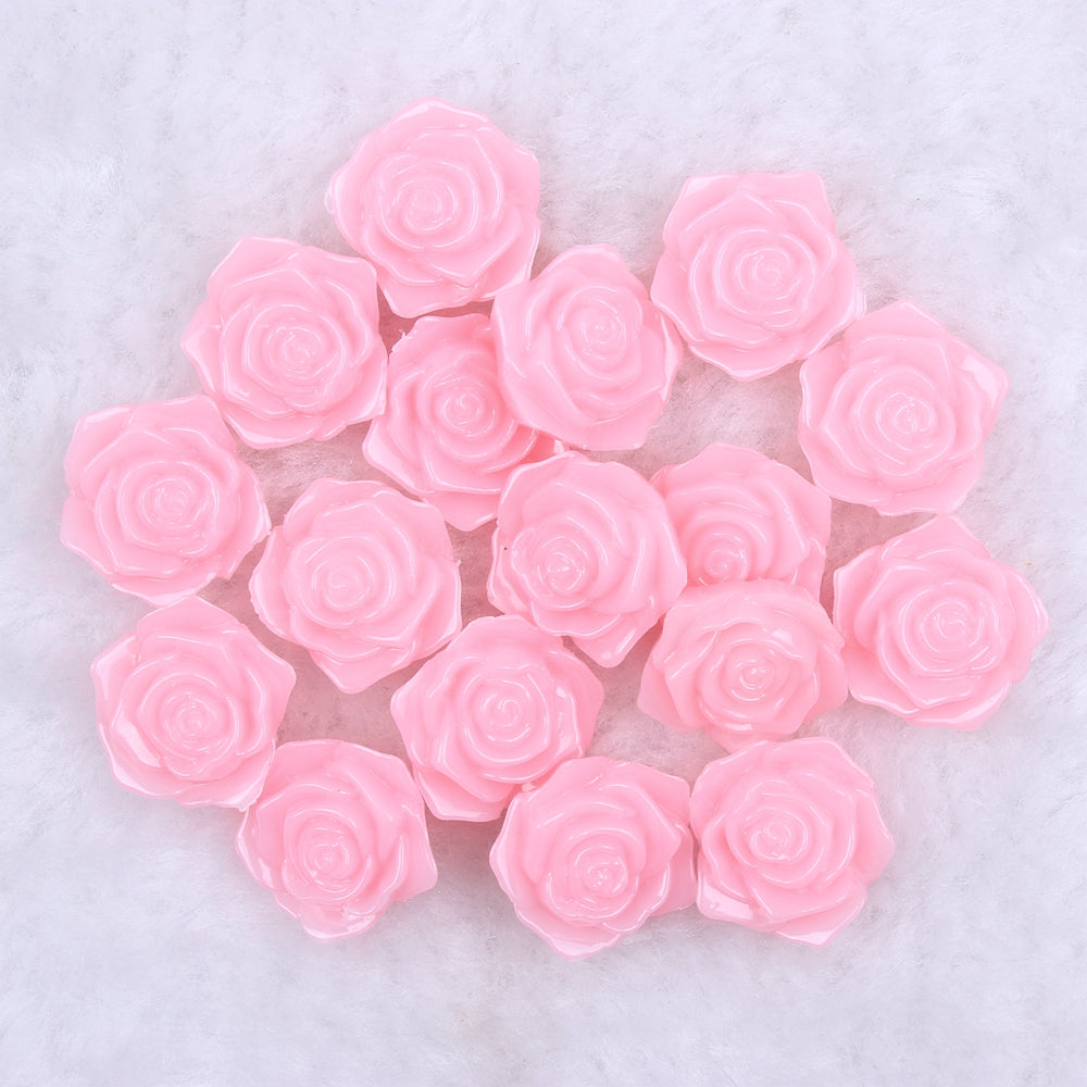 MajorCrafts 20pcs 18mm Light Pink Jelly Flat Back Rose Flower Resin Cabochon Pearls J15