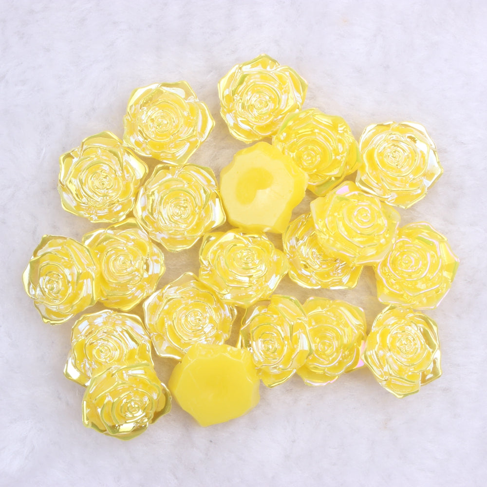 MajorCrafts 20pcs 18mm Yellow Jelly AB Flat Back Rose Flower Resin Cabochon Pearls J16A