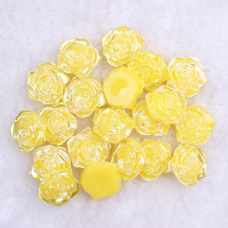 MajorCrafts 20pcs 18mm Yellow Jelly AB Flat Back Rose Flower Resin Cabochon Pearls J16A