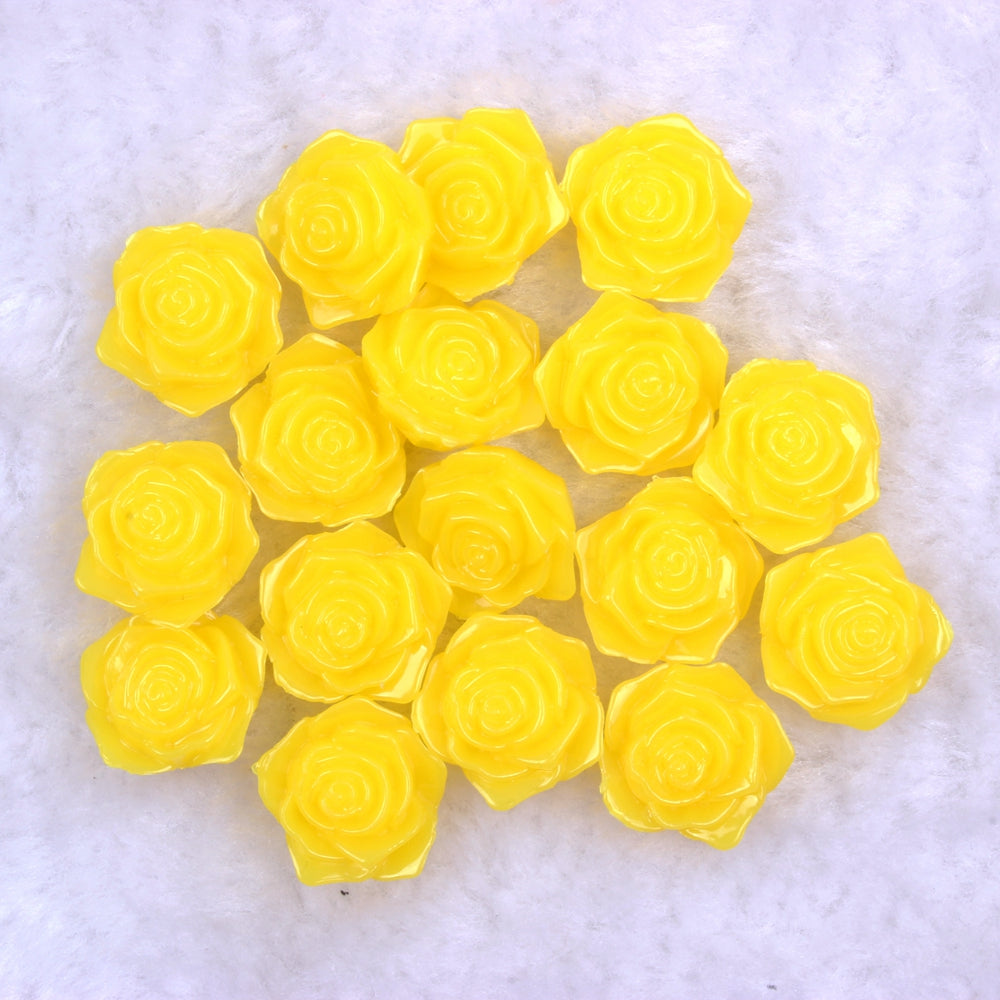 MajorCrafts 20pcs 18mm Yellow Jelly Flat Back Rose Flower Resin Cabochon Pearls J16