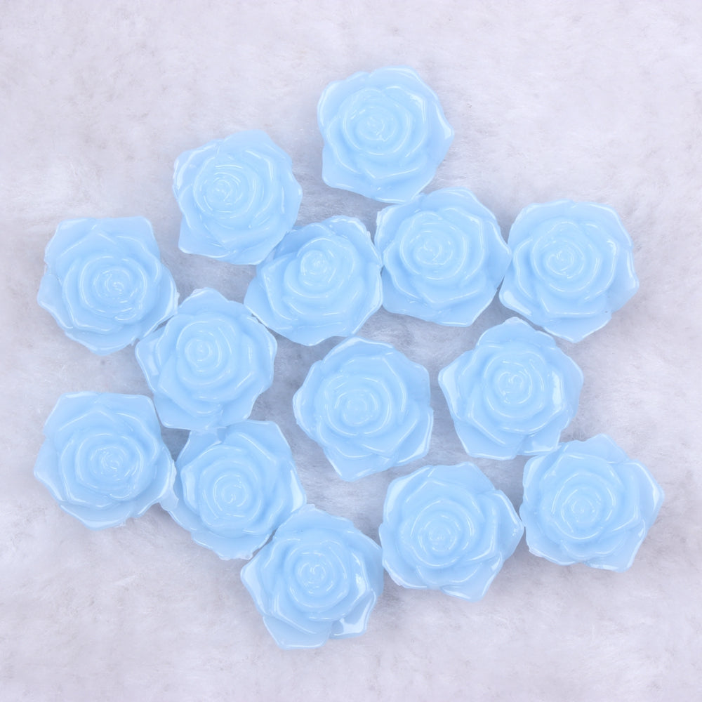 MajorCrafts 20pcs 18mm Light Blue Jelly Flat Back Rose Flower Resin Cabochon Pearls J17