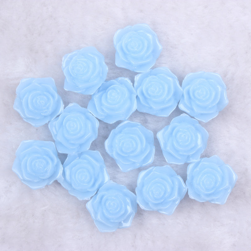 MajorCrafts 20pcs 18mm Light Blue Jelly Flat Back Rose Flower Resin Cabochon Pearls J17