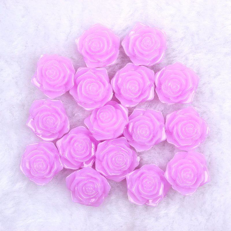 MajorCrafts 20pcs 18mm Light Purple Jelly Flat Back Rose Flower Resin Cabochon Pearls J18