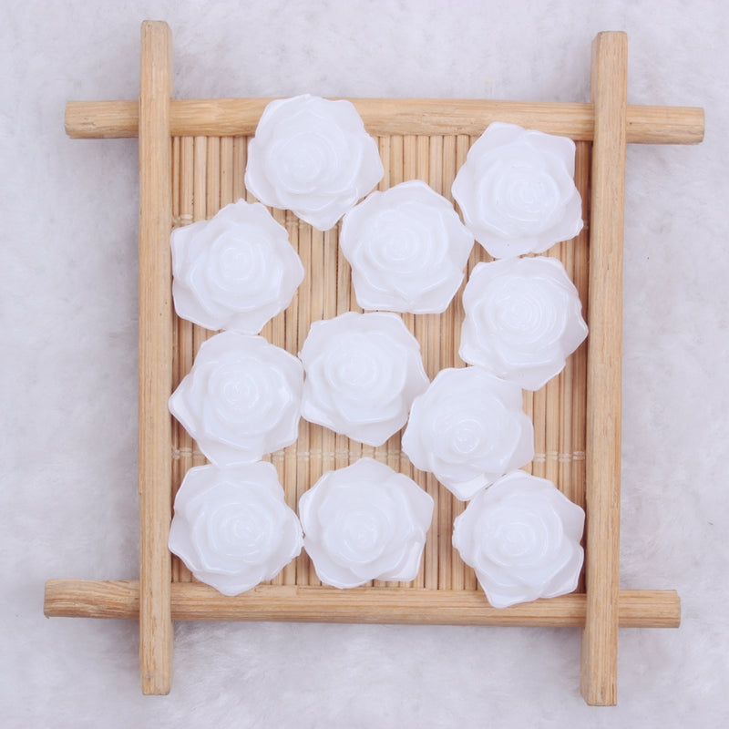 MajorCrafts 20pcs 18mm White Jelly Flat Back Rose Flower Resin Cabochon Pearls J19