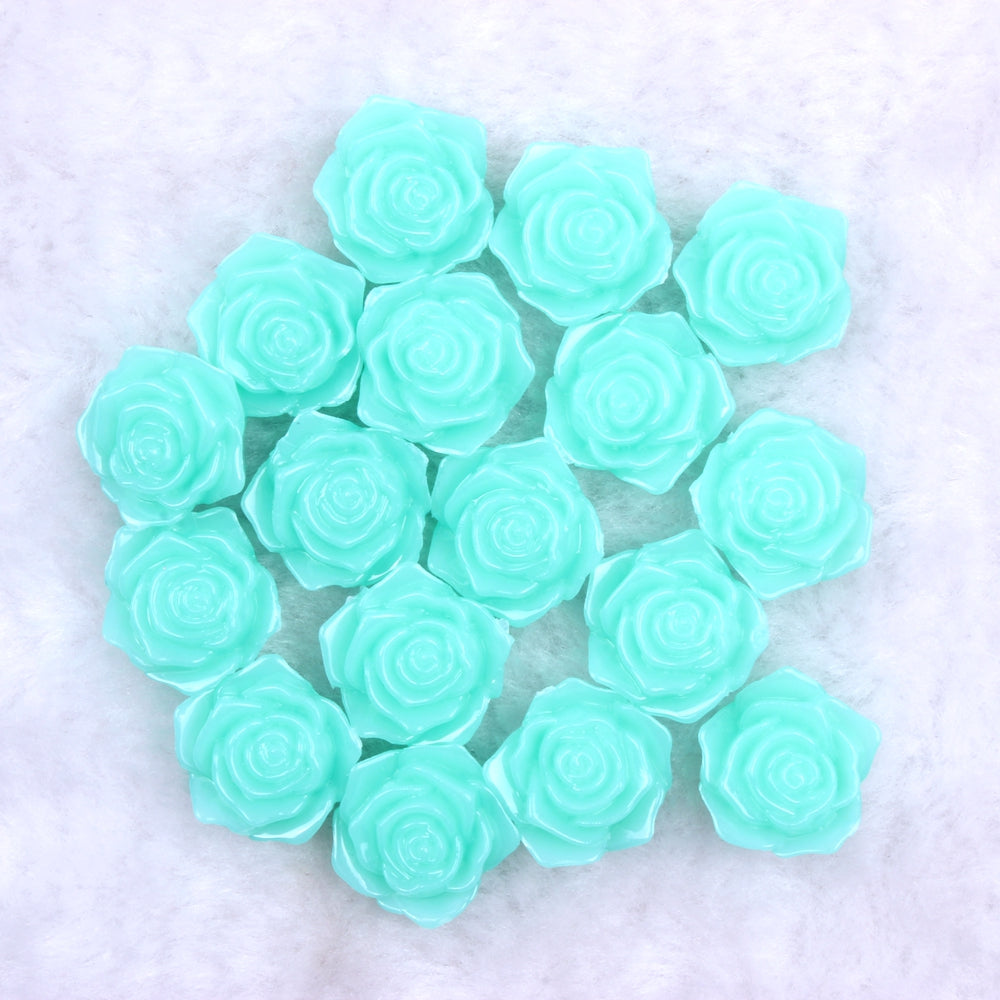 MajorCrafts 20pcs 18mm Aqua Green Jelly Flat Back Rose Flower Resin Cabochon Pearls J20