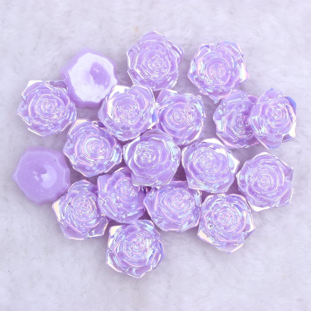 MajorCrafts 20pcs 18mm Lilac Purple Jelly AB Flat Back Rose Flower Resin Cabochon Pearls J21A
