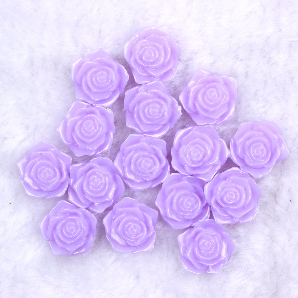 MajorCrafts 20pcs 18mm Lilac Purple Jelly Flat Back Rose Flower Resin Cabochon Pearls J21