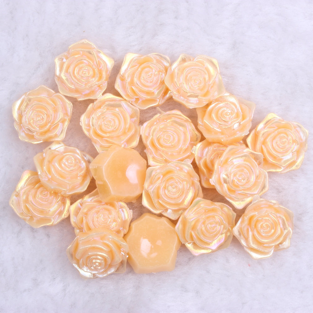 MajorCrafts 20pcs 18mm Orange Jelly AB Flat Back Rose Flower Resin Cabochon Pearls J22A