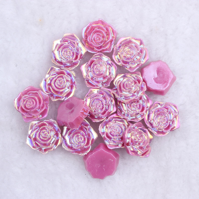 MajorCrafts 20pcs 18mm Violet Purple Jelly AB Flat Back Rose Flower Resin Cabochon Pearls J27A