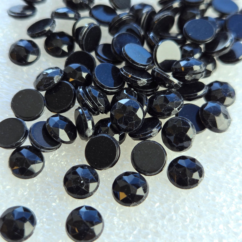 MajorCrafts 480pcs 6mm Jet Black Facets Flat Back Round Acrylic Rhinestones