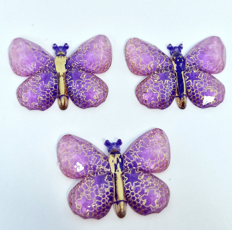 MajorCrafts 4pcs Purple 25x32mm Flat Back Butterfly Resin Pendants