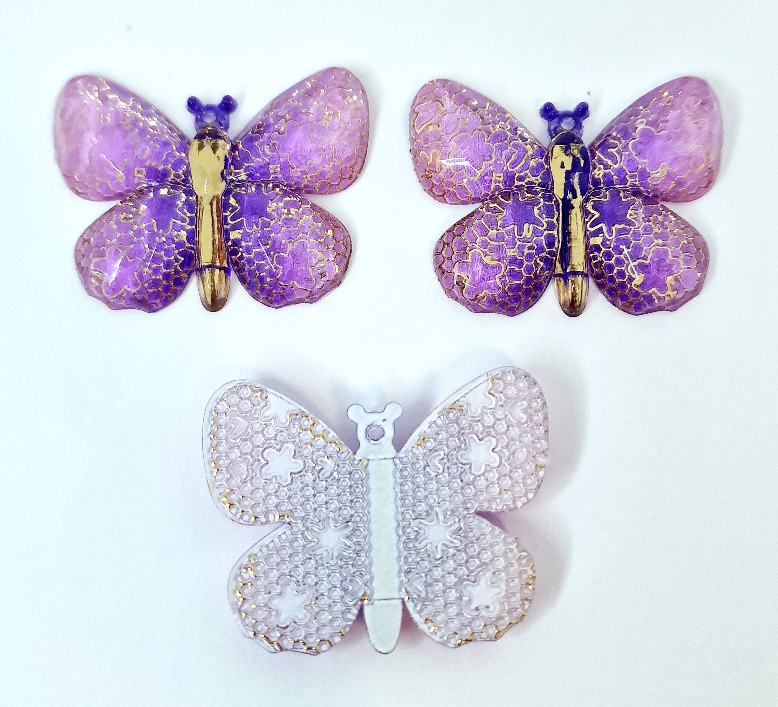 MajorCrafts 4pcs Purple 25x32mm Flat Back Butterfly Resin Pendants